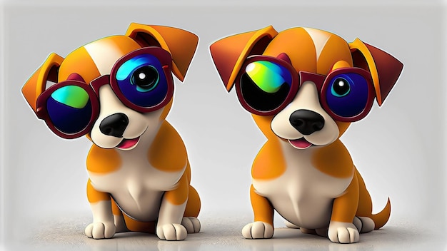 colourfu illustration of fantasy dog character in sunglasses and leather jacket looking away against