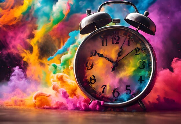 Colourful Background Alarm Clock Shopping Time Last Minute Offer Burning Clock Working Overtime Finish Work Time Crunch