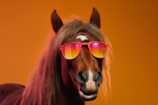 Colourful background animal smile horse portrait sunglasses funny field goggles fun generative ai