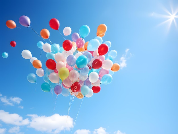 Colourful balloons flying in the blue sky