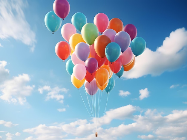 Colourful balloons flying in the blue sky