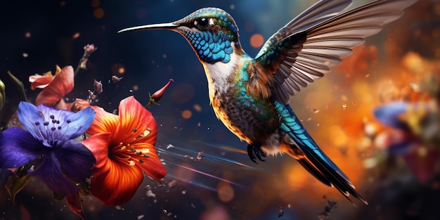 colourful birds and flower