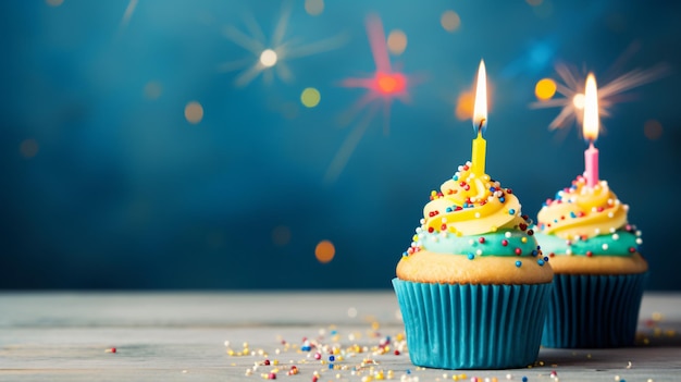 Colourful birthday cupcakes and candle