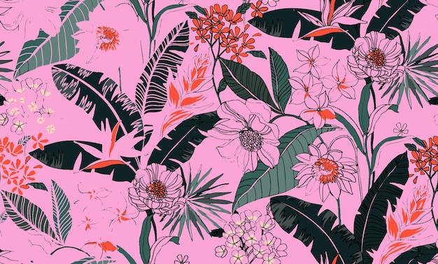 Colourful Blooming Hand drawn paint brused Wild flower Meadow floral Seamless pattern Vector illustration artistic style Design for fashion fabric textile wallpaper wrapping and all prints