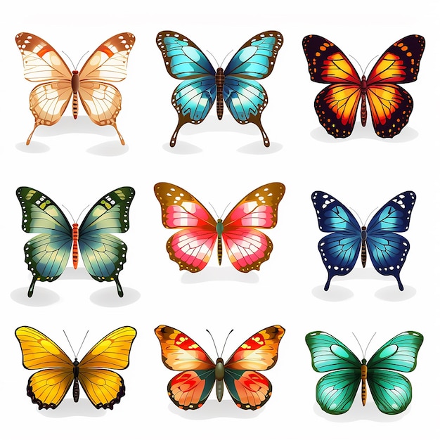 Colourful Butterfly Set Isolated on White Background