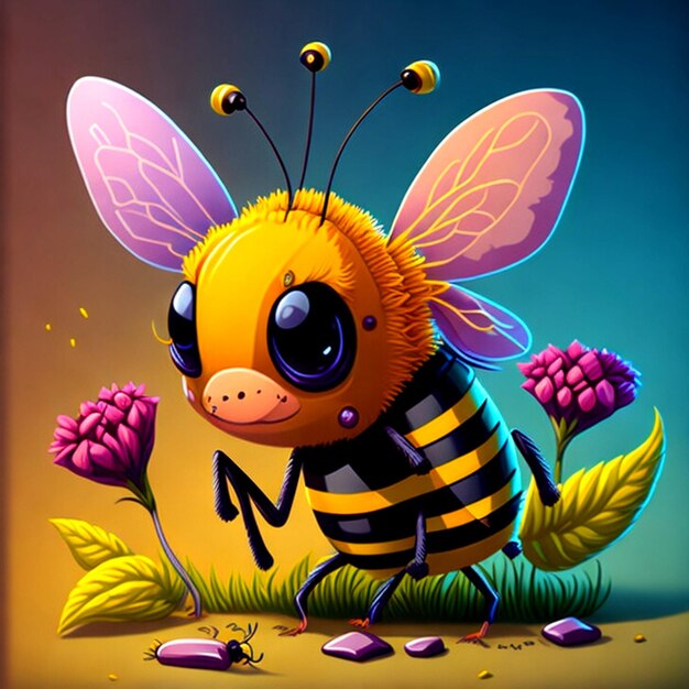 a colourful cartoon style cute hone Bees