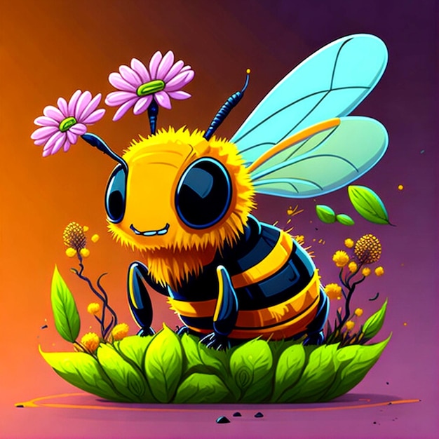 a colourful cartoon style cute hone Bees