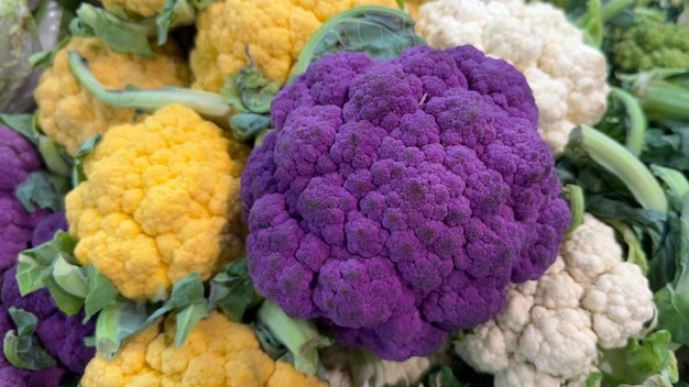 Colourful cauliflower purple and yellow