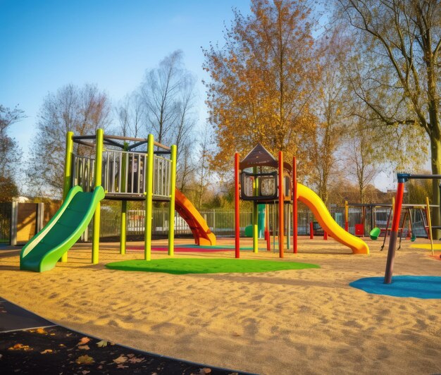 Colourful children's playground in park created using generative ai technology