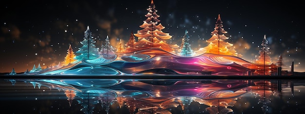 Colourful christmas backdrop stylized multicolored spruce forest from glass texture copy space