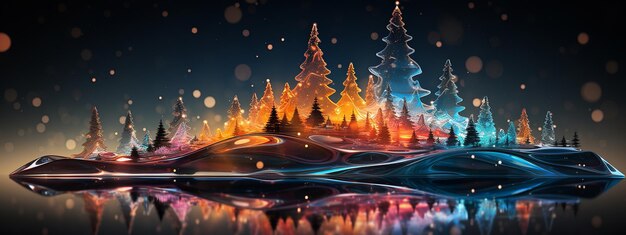 Colourful Christmas backdrop Stylized multicolored spruce forest from glass texture Copy space