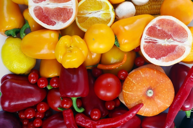 Colourful composition of fruit and vegetable close up