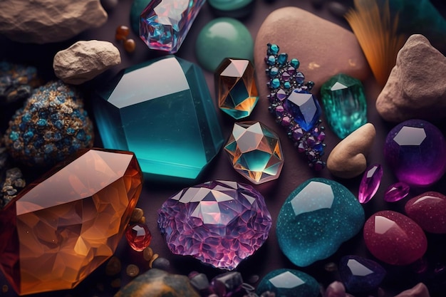 Colourful crystals and gemstones