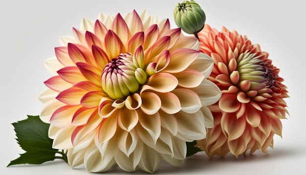 Colourful dahlia flowers white background Created by Midjourney