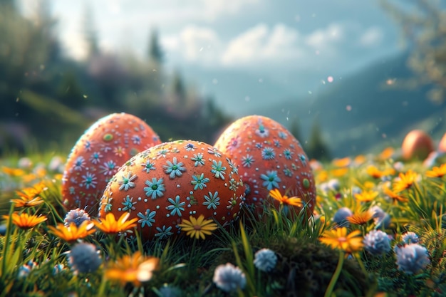 Colourful easter eggs in 3d style