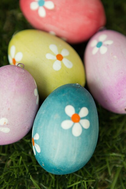 Colourful Easter Eggs on the grass