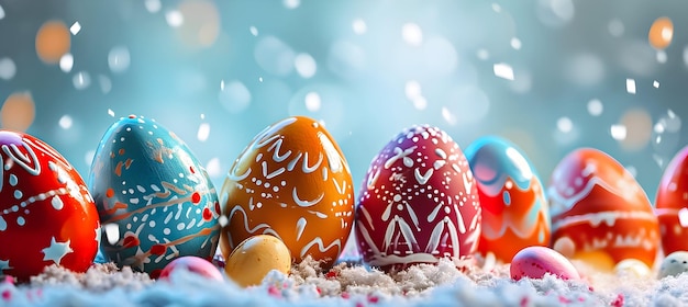 Colourful Easter eggs with bokeh background