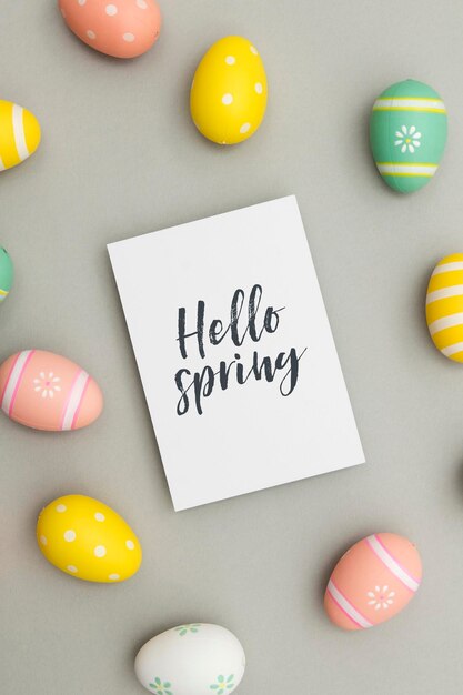 Colourful easter eggs with a handwritten easter message