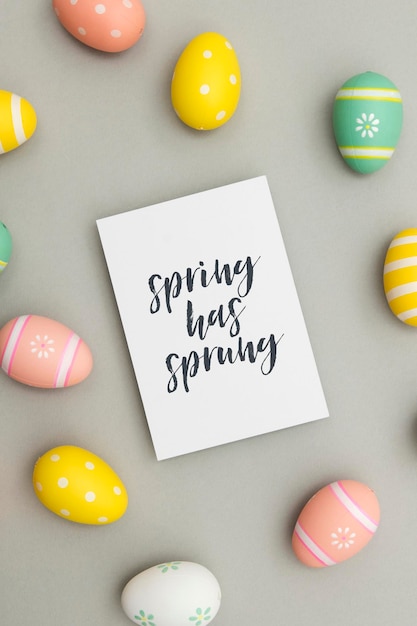 Colourful easter eggs with a handwritten easter message