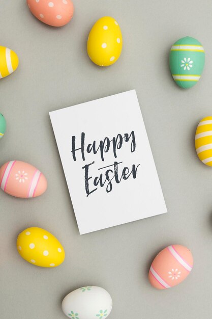 Colourful easter eggs with a handwritten easter message