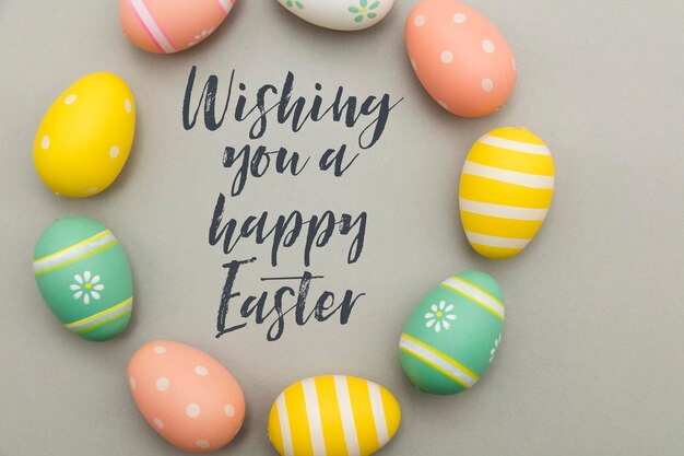 colourful easter eggs with a handwritten easter message