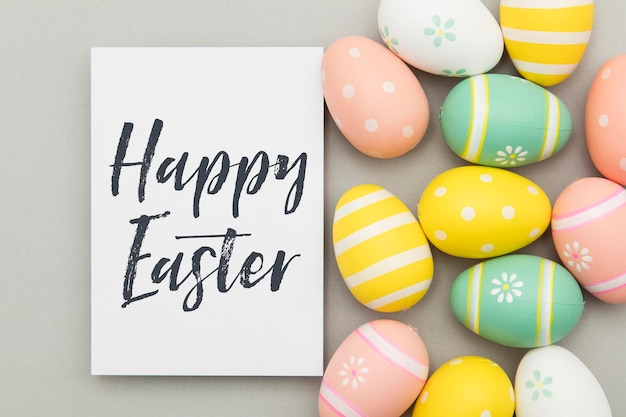 Colourful easter eggs with a handwritten easter message