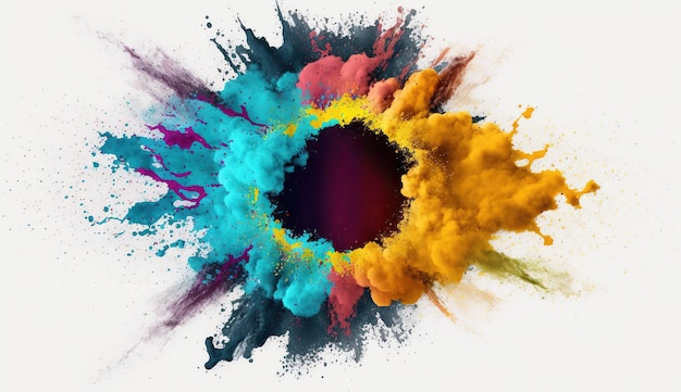 A colourful explosion of powder on white background