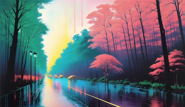 Colourful fantasy nature landscape digital art Vibrant Website banner landscapes ai generated