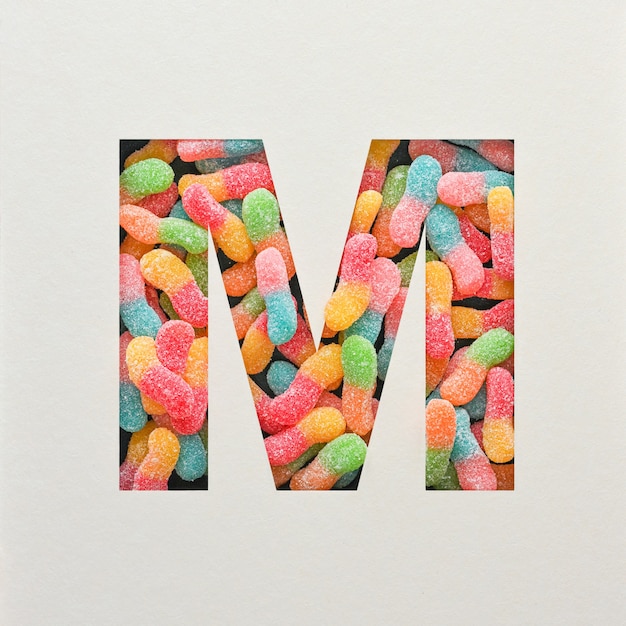 Colourful Font design, Abstract alphabet font with jelly, realistic typography - M