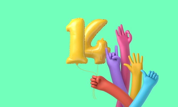 Фото Красочные руки держат воздушный шар с днем рождения d рендеринг