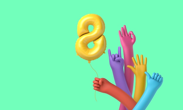 Фото Красочные руки держат воздушный шар с днем рождения d рендеринг