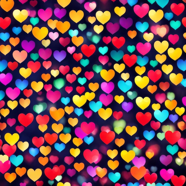 Photo colourful heart shape lights bokeh background