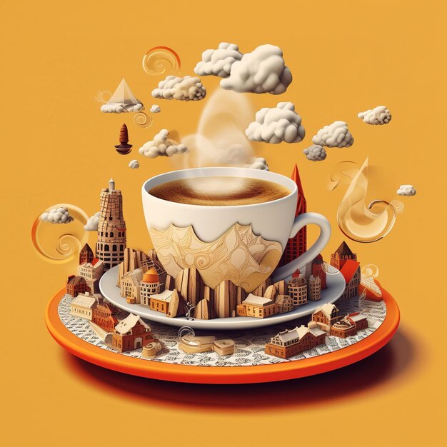 A colourful illustration of the italian landscape with coffee cup