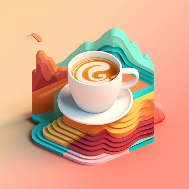 Foto un'illustrazione colorata del paesaggio italiano con una tazza di caffè