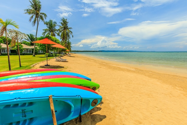 Colourful of kayaks in tropical beach on  Koh Mak island, Trat province,Thailand