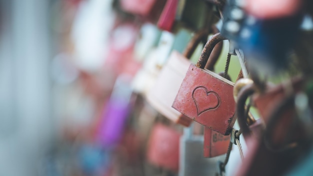 Colourful love locks on a bridge