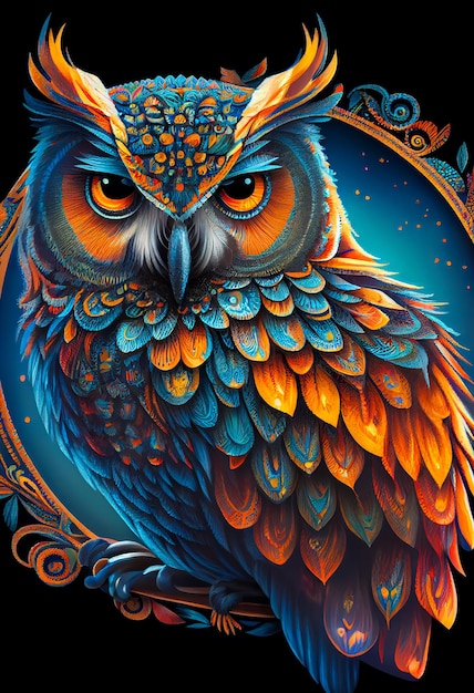 Colourful mandala owl. AI Generated