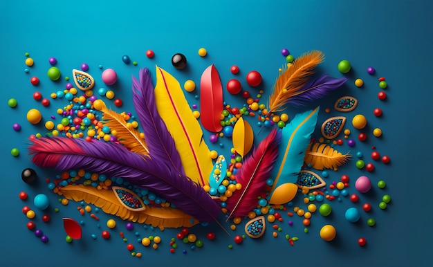 Colourful mardi gras beads feathers and carn