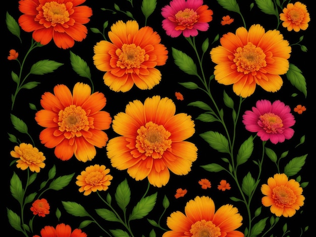 colourful Marigold floral pattern