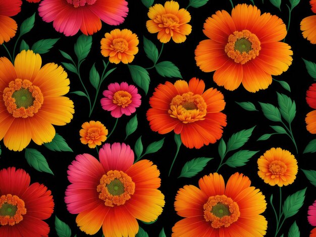 Colourful marigold floral pattern