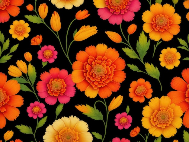 colourful Marigold floral pattern