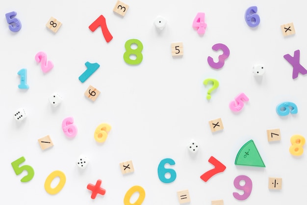 Colourful math numbers on white background