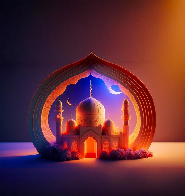 Photo a colourful mosque with a blue and orange design on it