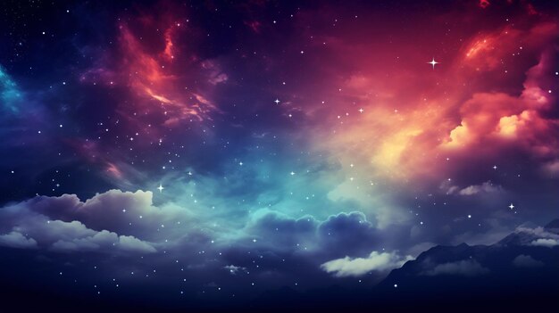 Foto cielo notturno colorato con stelle e nebulose