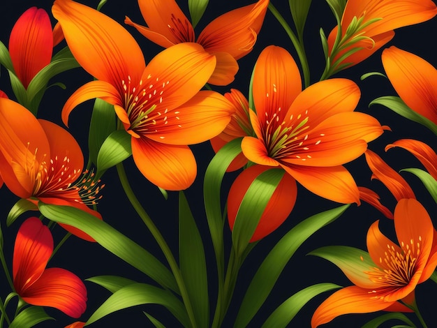 colourful Orange Tiger Lily floral pattern