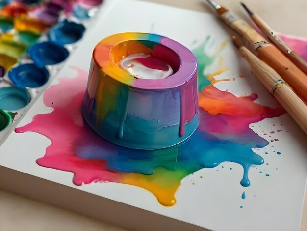 Colourful painting box keep in white paper ai image