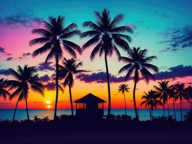 Colourful palm trees silhouettes wallpaper