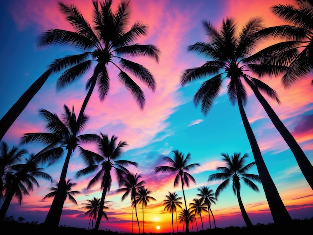 Colourful palm trees silhouettes wallpaper