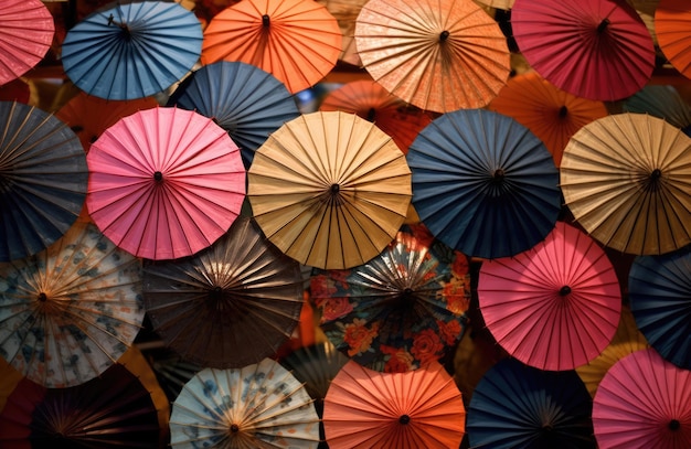 Красочные и узорчатые китайские зонтики, созданные с использованием генеративной технологии искусственного интеллекта
