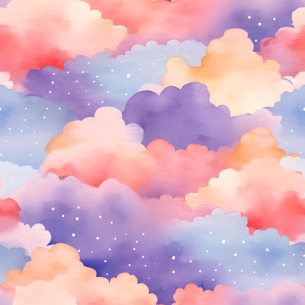Colourful patterned clouds watercolour background